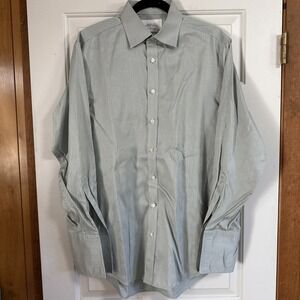 Charles Tyrwhitt Dress Shirt 16 / 34in Mens Green Checkered Non Iron Classic Fit